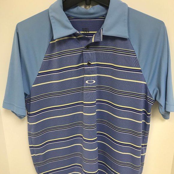Oakley Golf Shirt Blue Striped Size Small - Picture 1 of 3